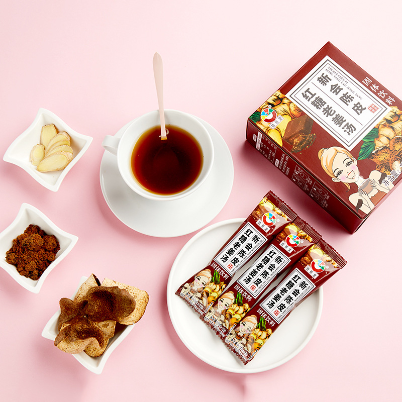 紅糖姜茶 廣東新會(huì)陳皮紅糖老姜湯即沖固體飲料姨媽姜茶箱裝批發(fā)OEM代加工