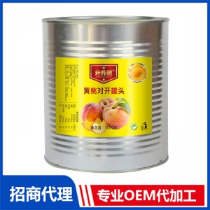 升升園黃桃對(duì)開罐頭3000克果蔬罐頭OEM貼牌 罐頭代加工廠家