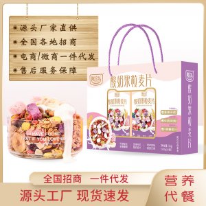 阿寶樂酸奶果粒麥片禮盒裝早餐專業(yè)定制 即食沖泡干吃水果堅(jiān)果生產(chǎn)基地
