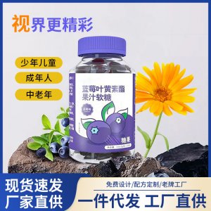 網(wǎng)紅藍(lán)莓葉黃素酯軟糖仁正品現(xiàn)貨成人眼疲勞和兒童水果糖零食批發(fā)